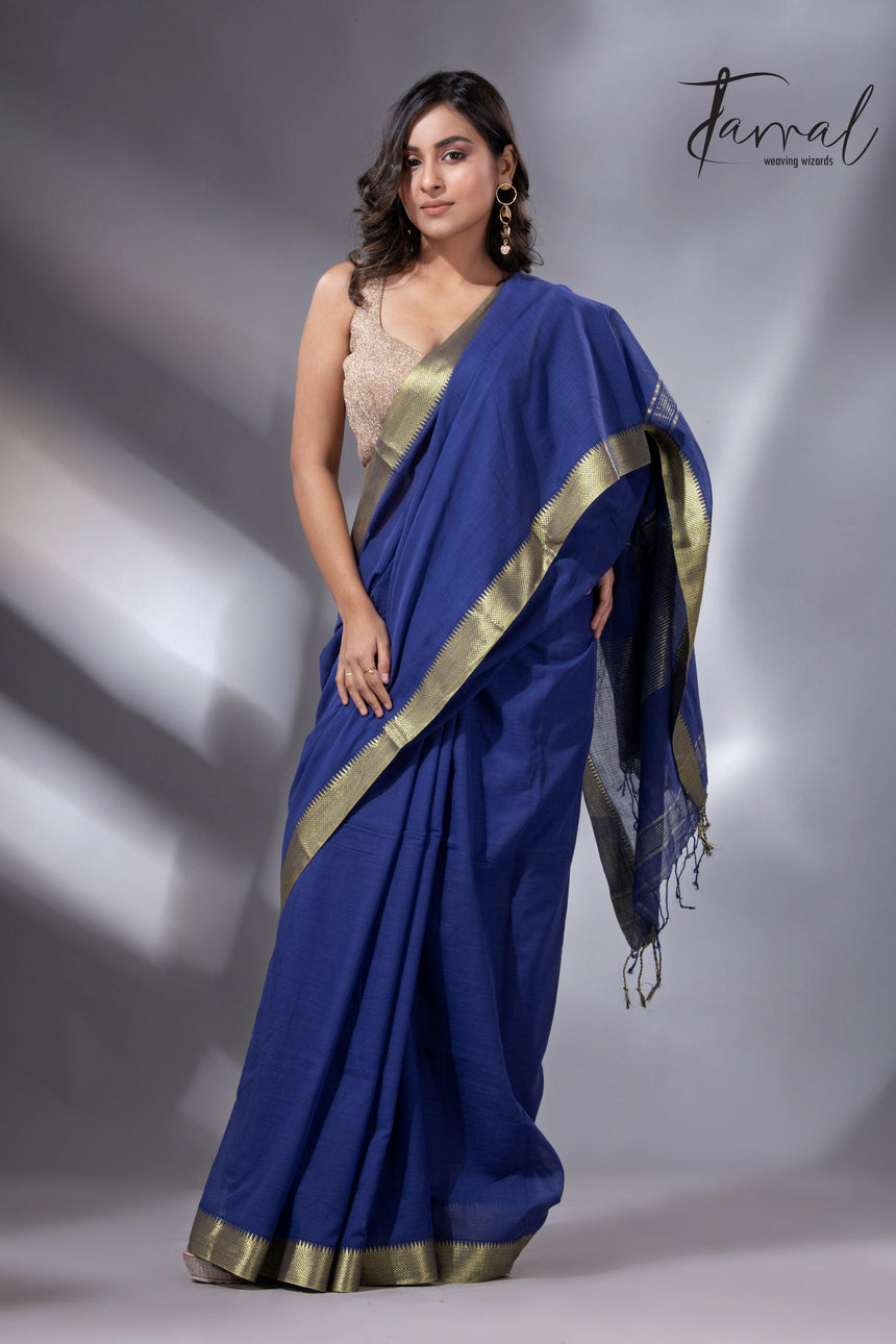 Royal blue colour mangalgiri design pure cotton handloom saree