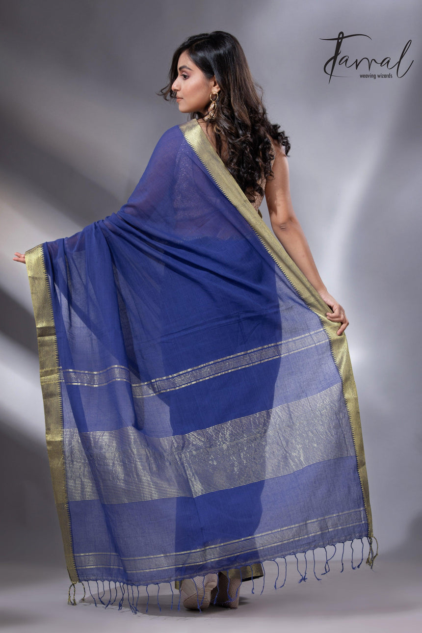 Royal blue colour mangalgiri design pure cotton handloom saree