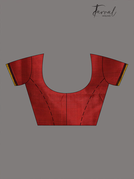 Ruby red with multi color pure katan silk patli pallu saree