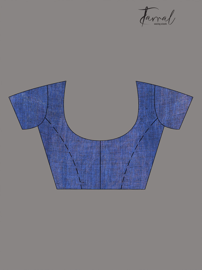 Blue colour Dhala zari linen handloom saree - Tamal Boutique