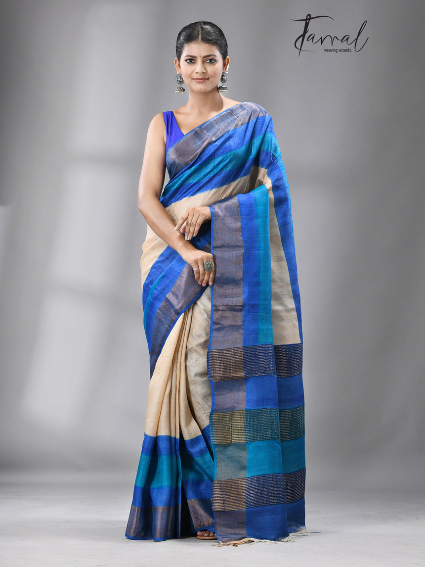 Zari Tussar Madhubala handloom silk saree - Tamal Boutique