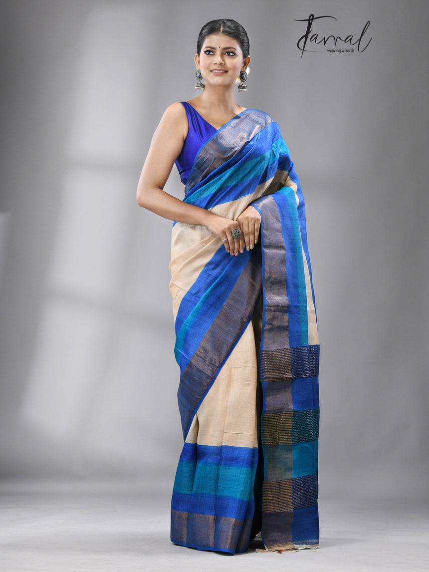 Zari Tussar Madhubala handloom silk saree - Tamal Boutique