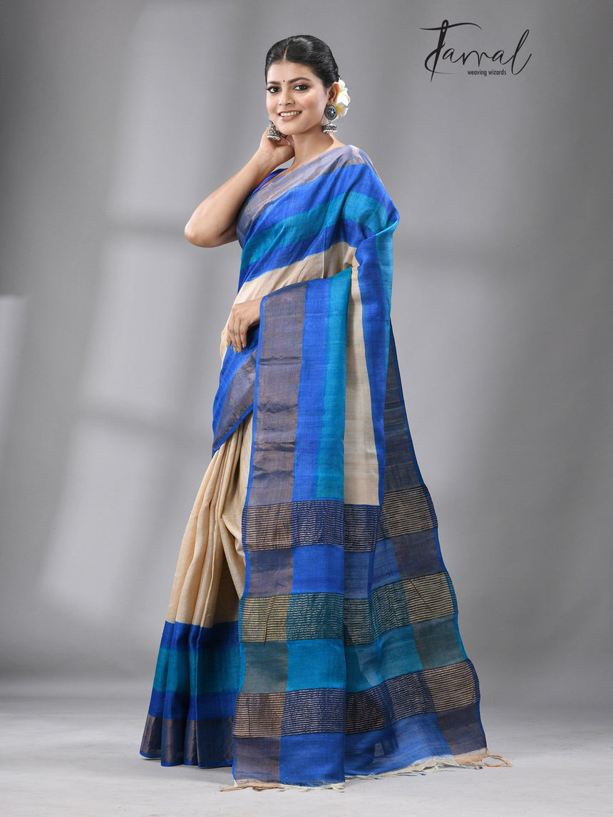 Zari Tussar Madhubala handloom silk saree - Tamal Boutique