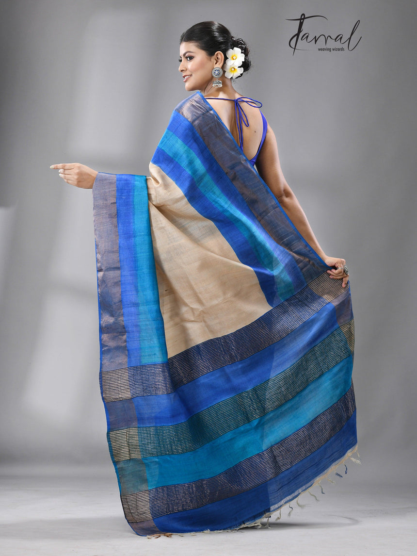Zari Tussar Madhubala handloom silk saree - Tamal Boutique