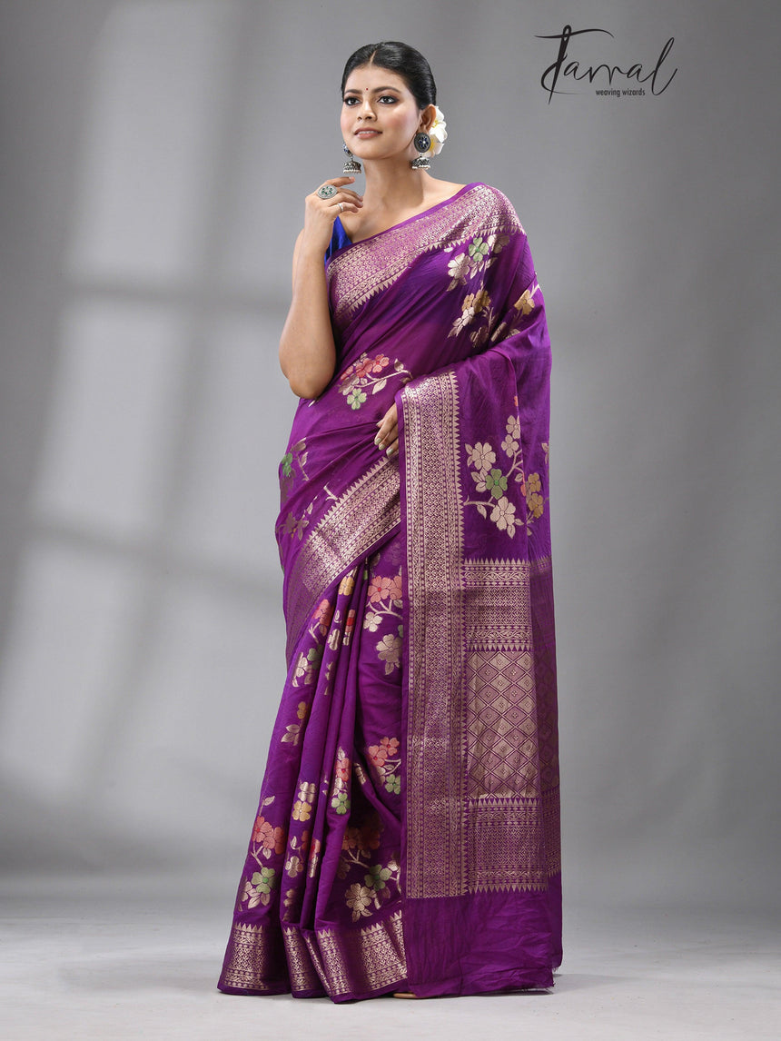 Magenta Color Benarasi silk handloom saree - Tamal Boutique