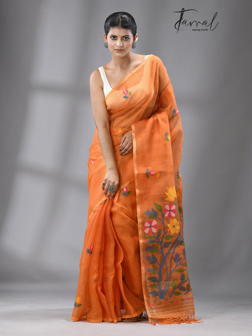 Periwinkle glow muslin silk handwoven jamdani saree - Tamal Boutique