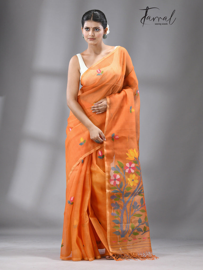 Periwinkle glow muslin silk handwoven jamdani saree - Tamal Boutique