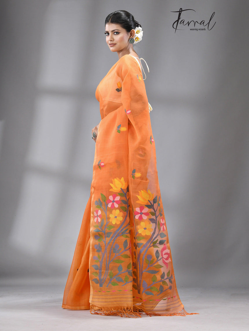 Periwinkle glow muslin silk handwoven jamdani saree - Tamal Boutique