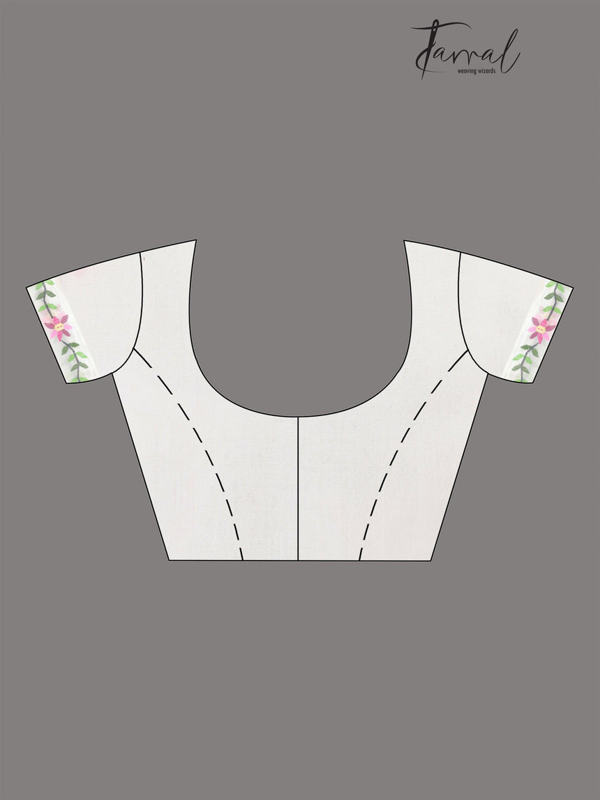 White with multicolour muslin silk floral lata design handwoven jamdani saree - Tamal Boutique