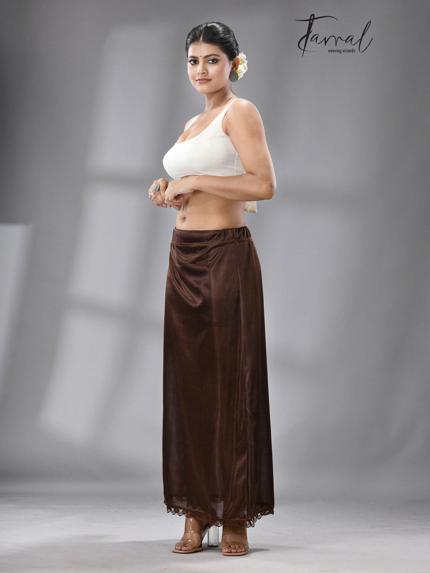 CHOCOLATE BROWN LYCRA STRETCHABLE PETTICOAT - Tamal Boutique