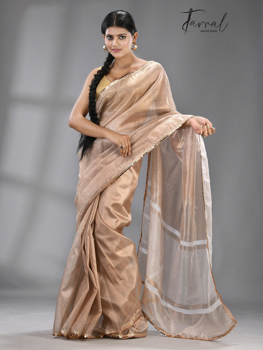 Milk coffee brown Banarasi tissue silk saree - Tamal Boutique