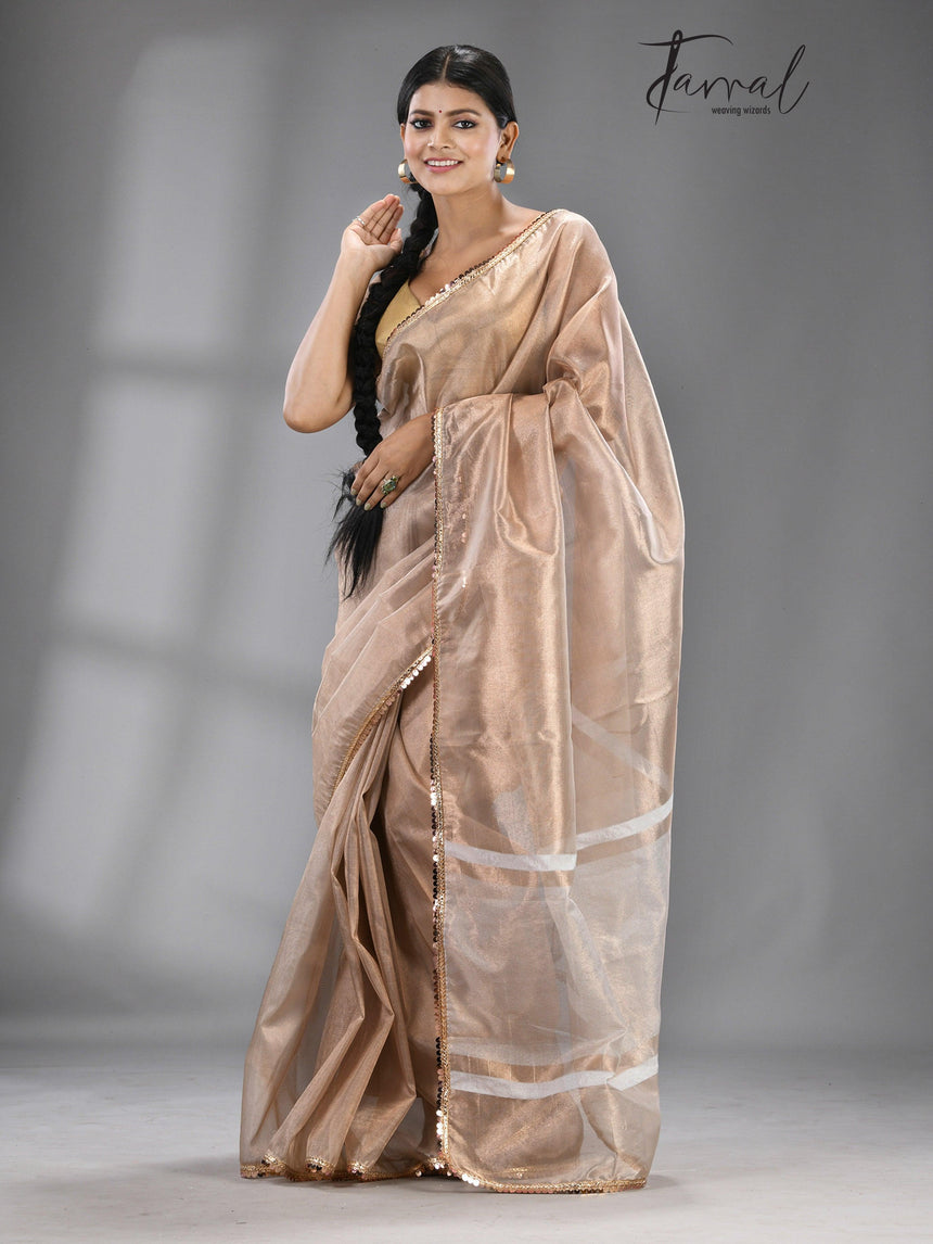 Milk coffee brown Banarasi tissue silk saree - Tamal Boutique