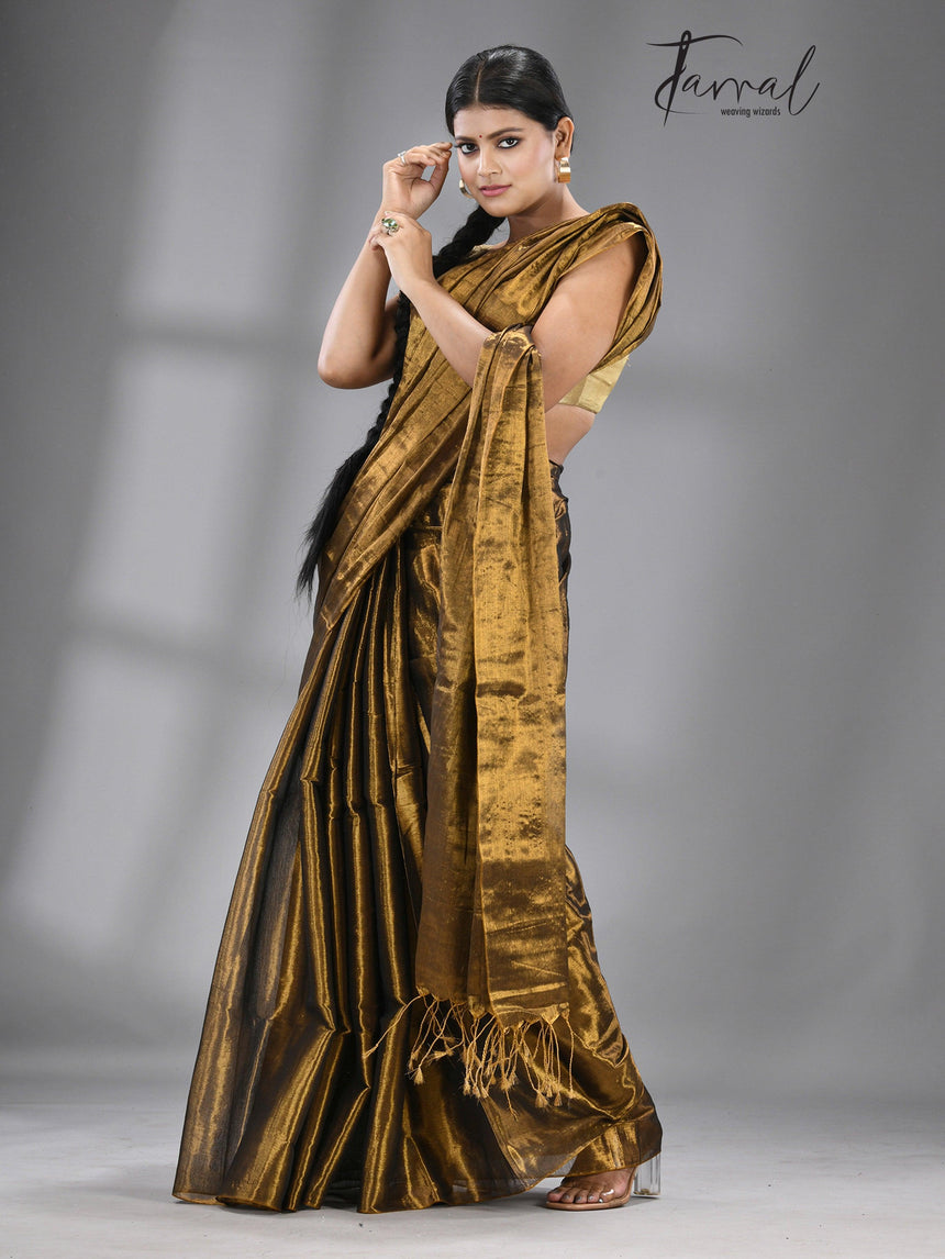 Golden Colour Tissue Handloom Saree - Tamal Boutique