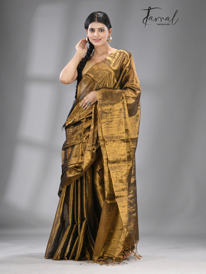 Golden Colour Tissue Handloom Saree - Tamal Boutique