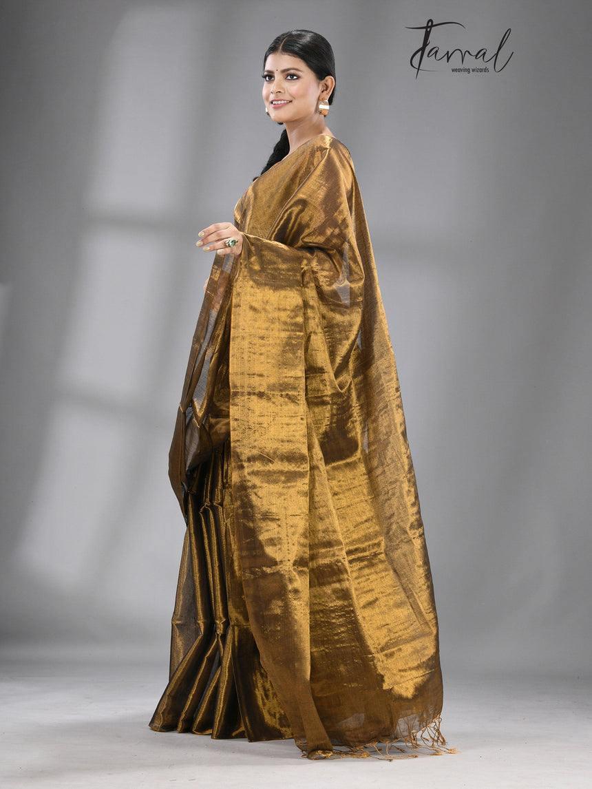 Golden Colour Tissue Handloom Saree - Tamal Boutique