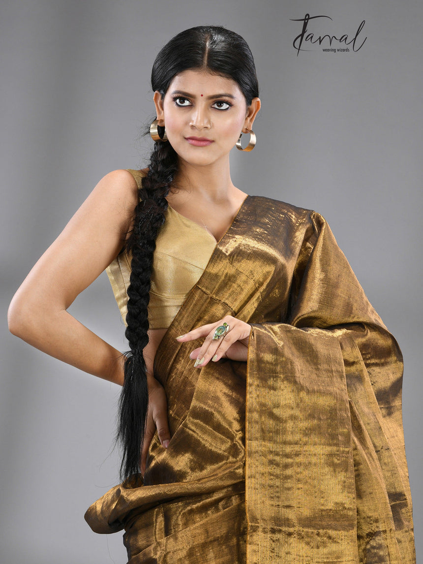 Golden Colour Tissue Handloom Saree - Tamal Boutique