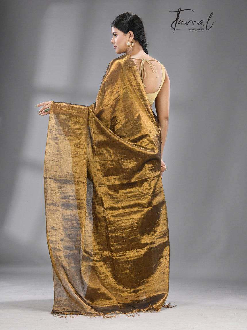 Golden Colour Tissue Handloom Saree - Tamal Boutique