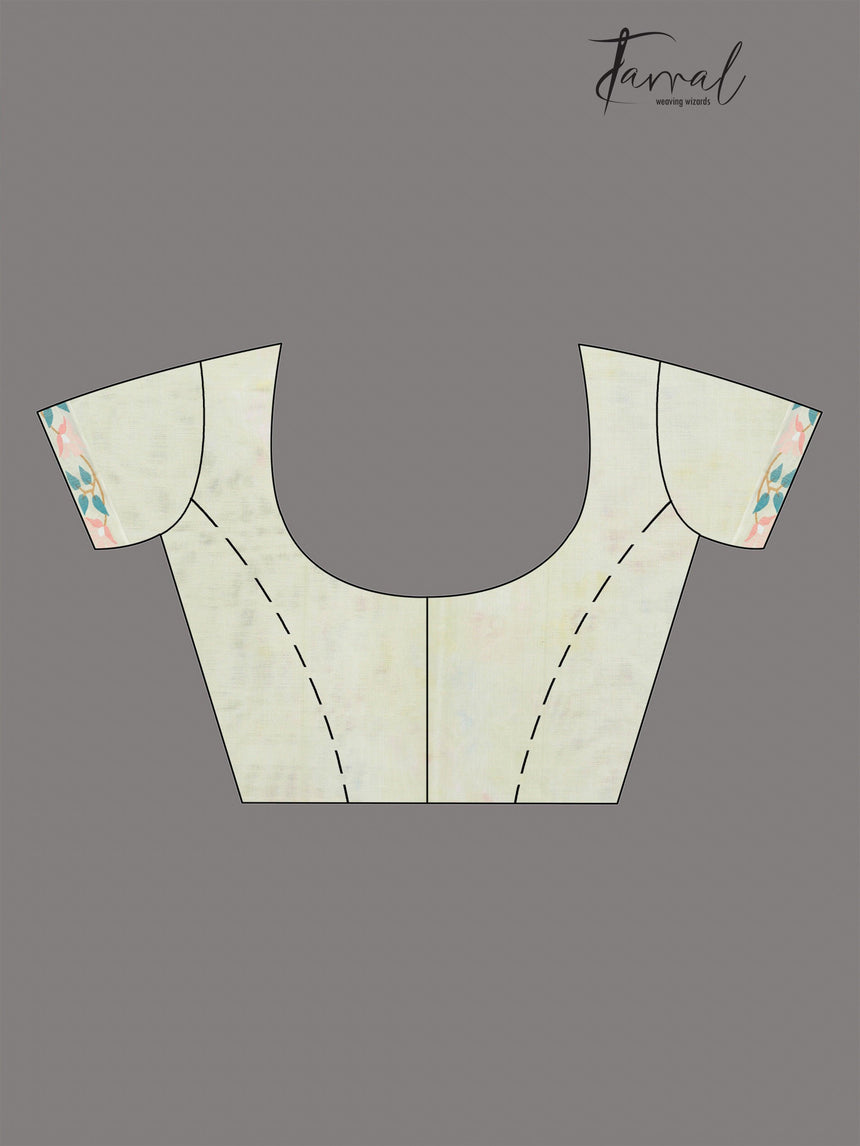 Light apple green with multicolour floral handwoven muslin silk jamdani saree - Tamal Boutique