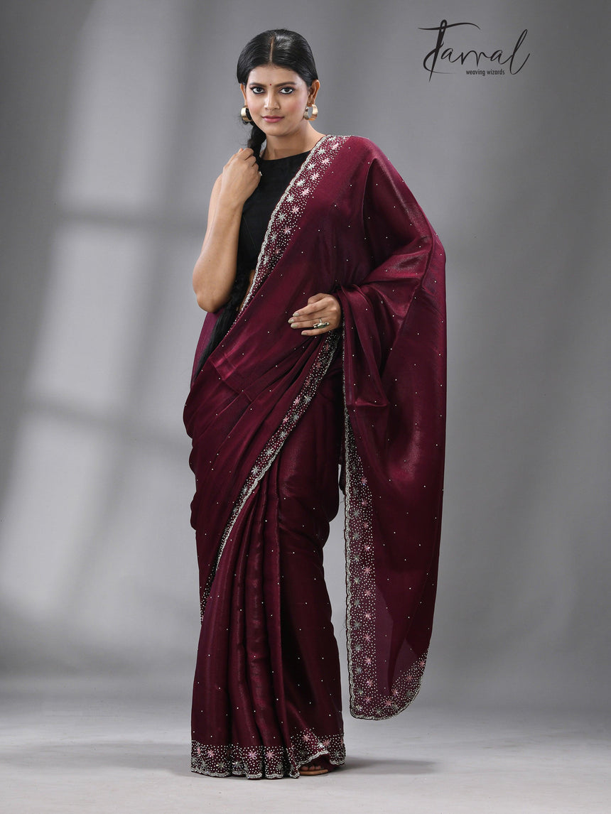 “Shahi Madhura”zardosi silk stone work saree - Tamal Boutique