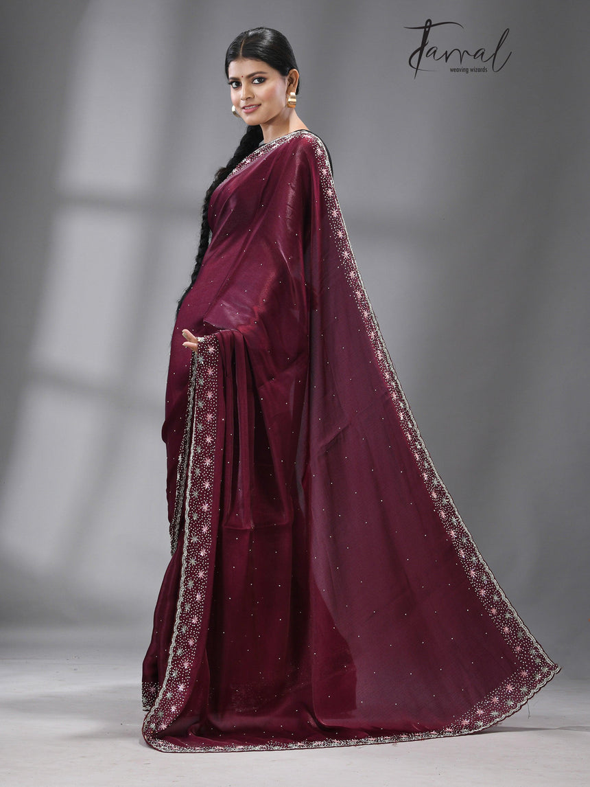 “Shahi Madhura”zardosi silk stone work saree - Tamal Boutique