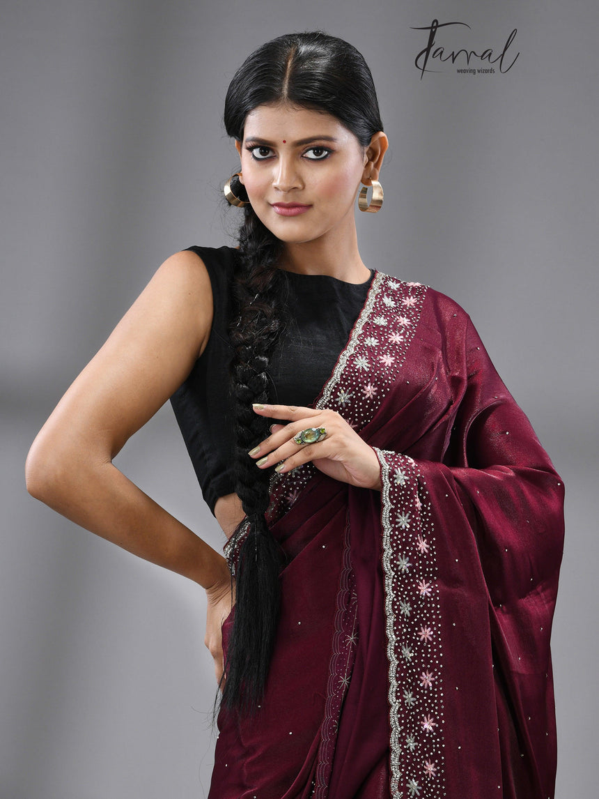 “Shahi Madhura”zardosi silk stone work saree - Tamal Boutique