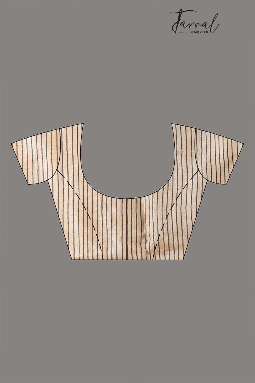 Light beige with black colour Tussar silk cut shuttle design handwoven jamdani saree - Tamal Boutique