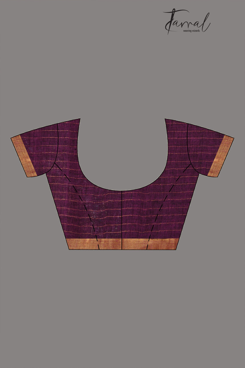 Deep magenta linen checks handloom jamdani saree - Tamal Boutique