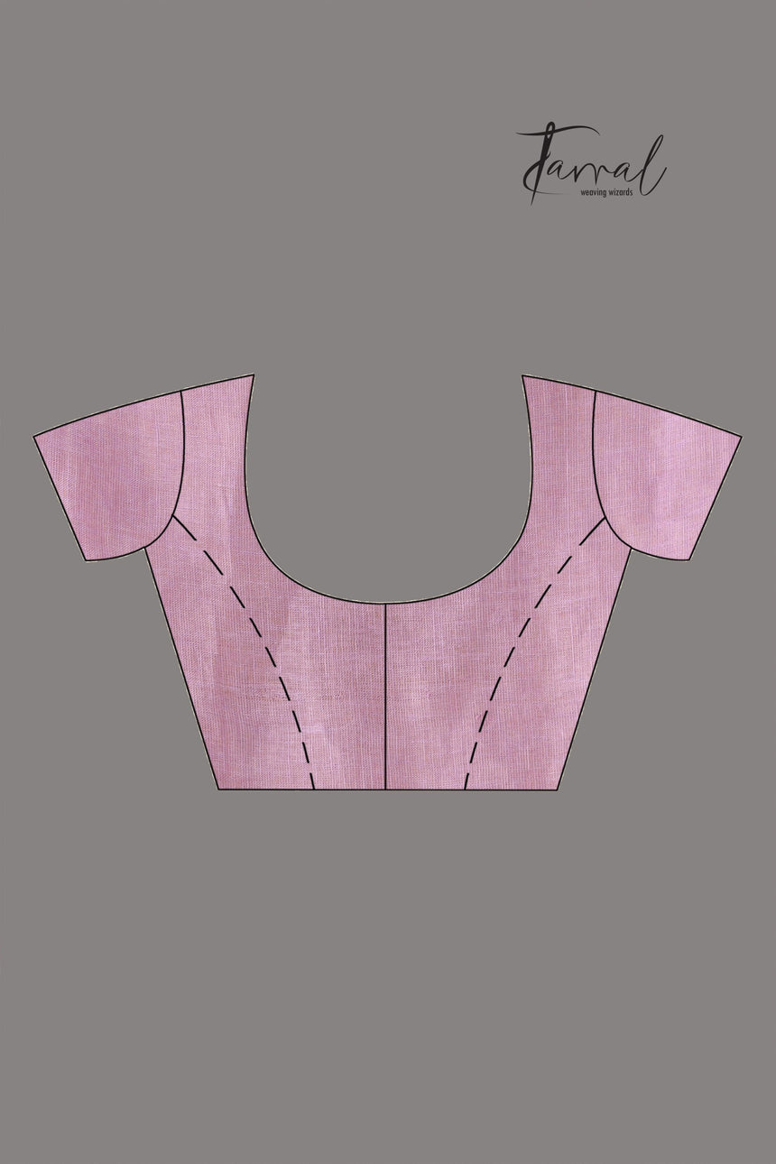 Lavender dhala zari linen handloom saree - Tamal Boutique