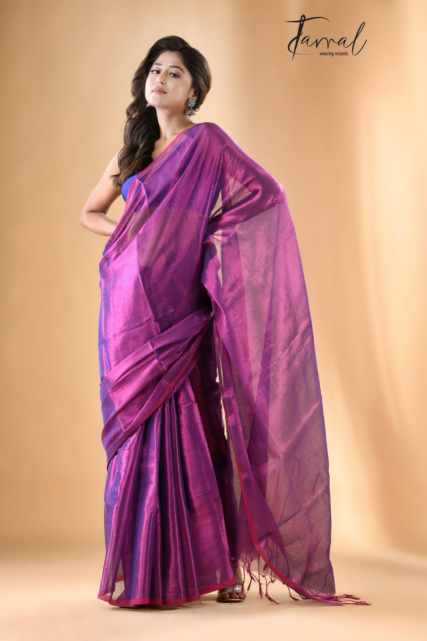 Hot pink colour tissue handloom saree - Tamal Boutique