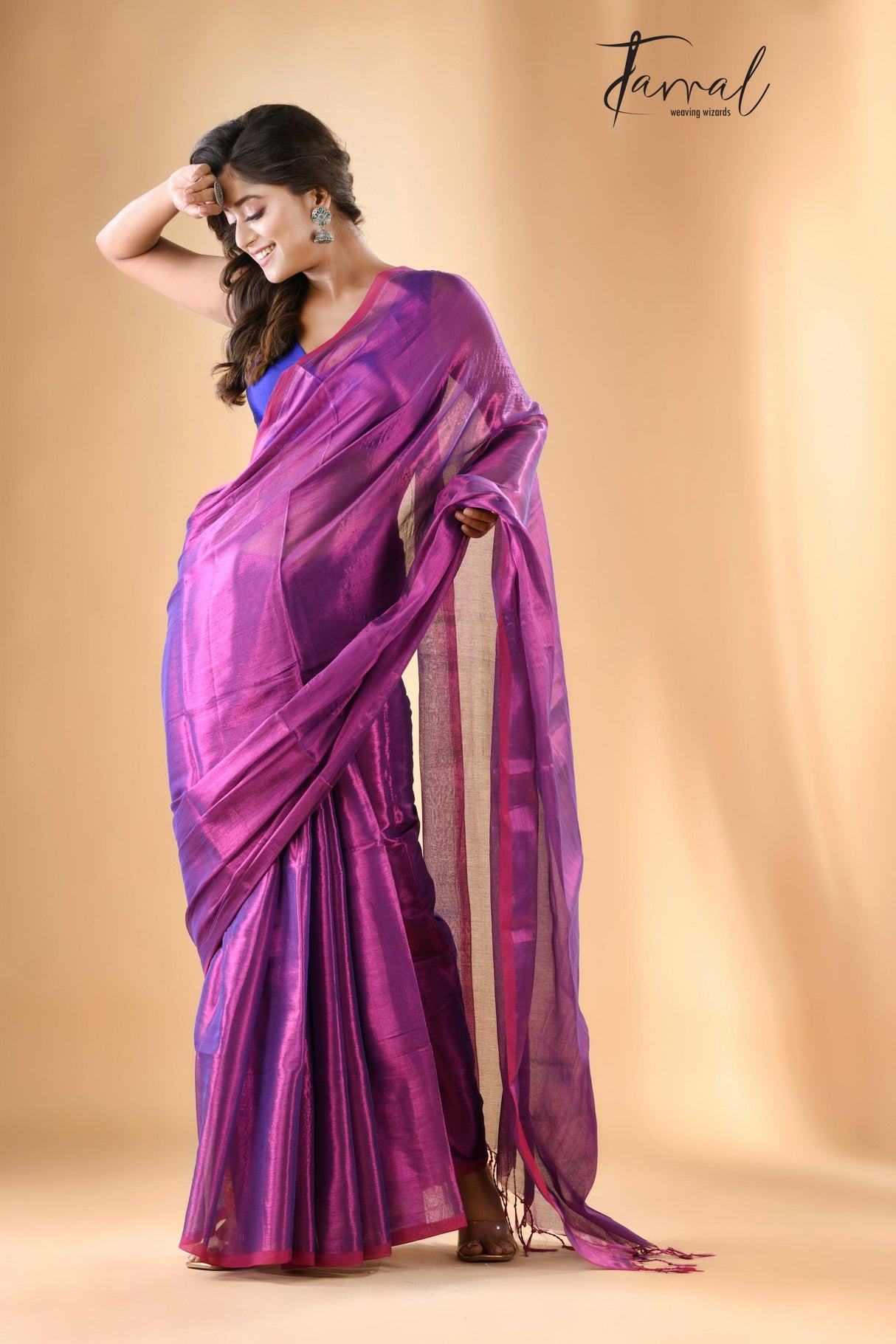 Hot pink colour tissue handloom saree - Tamal Boutique