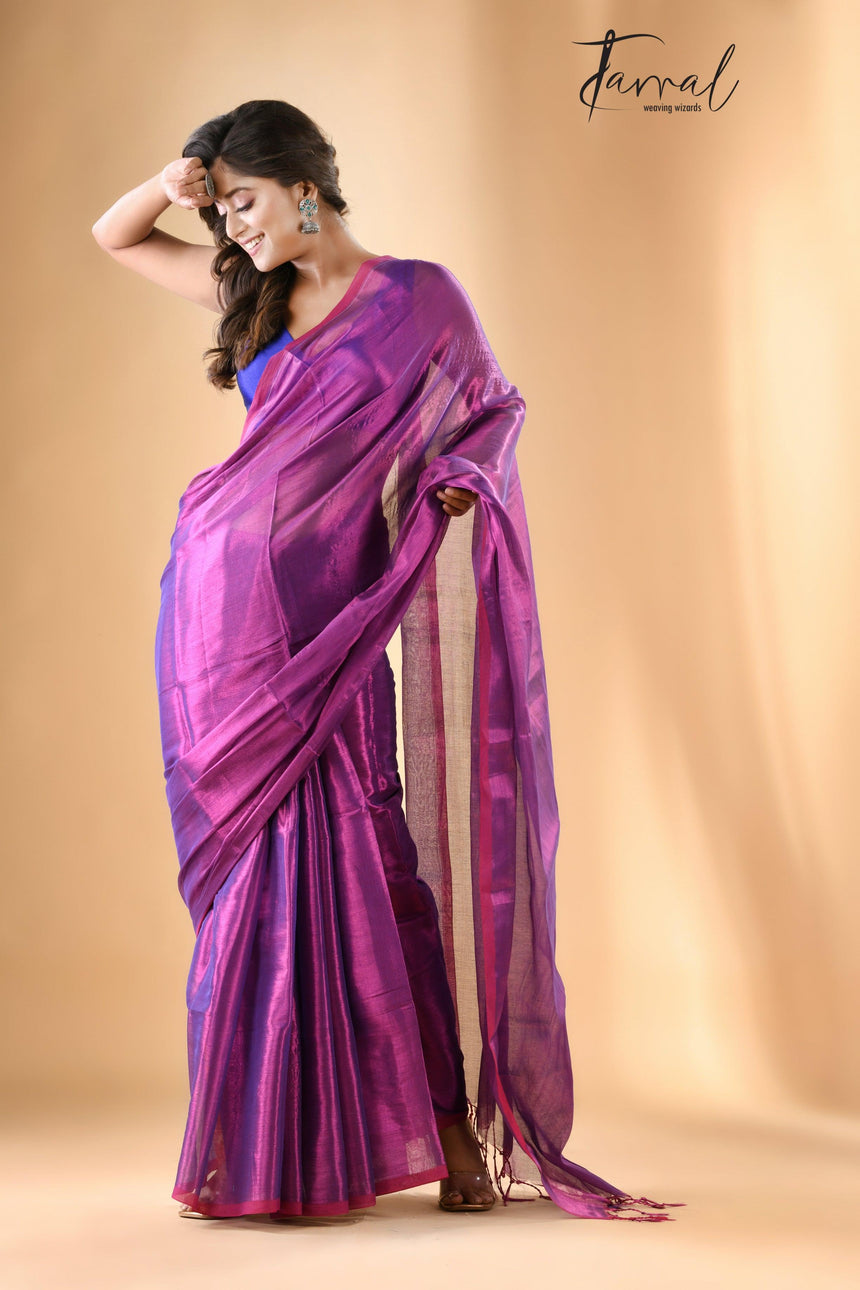 Hot pink colour tissue handloom saree - Tamal Boutique