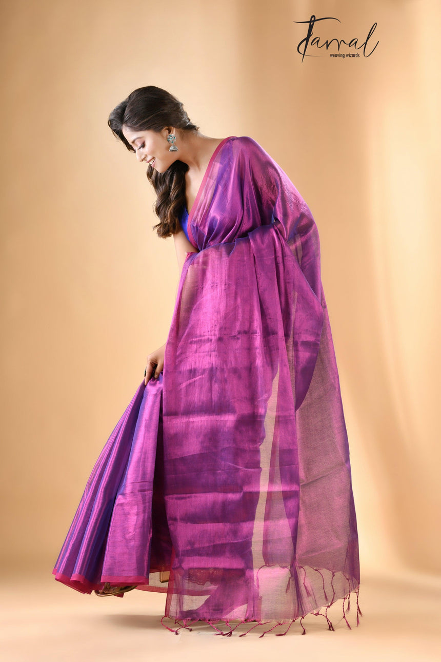 Hot pink colour tissue handloom saree - Tamal Boutique