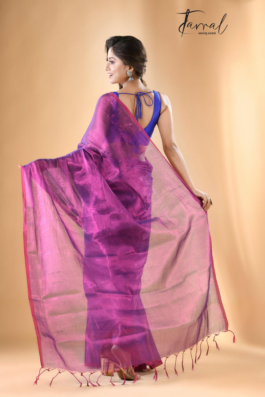 Hot pink colour tissue handloom saree - Tamal Boutique