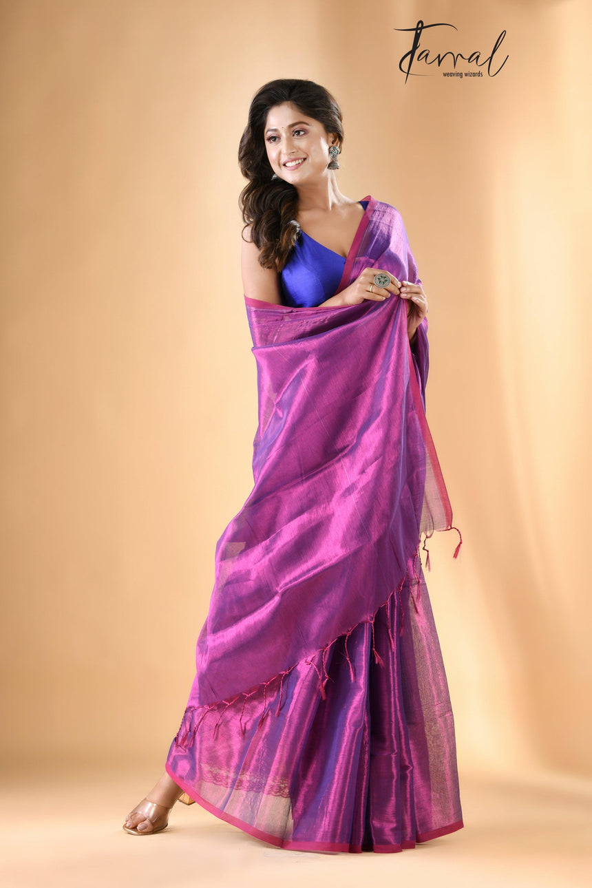Hot pink colour tissue handloom saree - Tamal Boutique