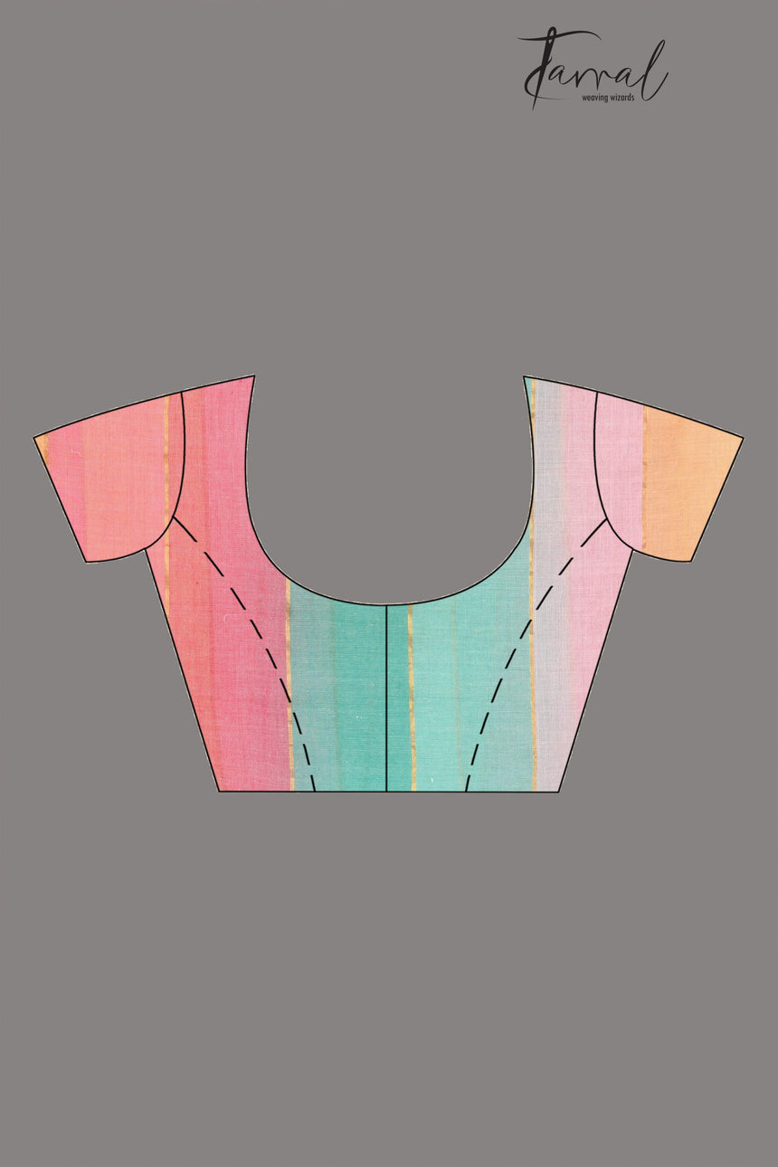 Multicolor With Zari border Mul cotton Saree - Tamal Boutique