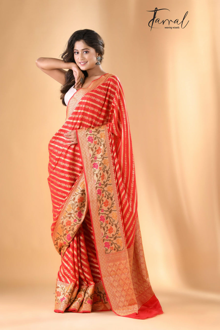 Red colour with zari georgette Banarasi silk saree - Tamal Boutique