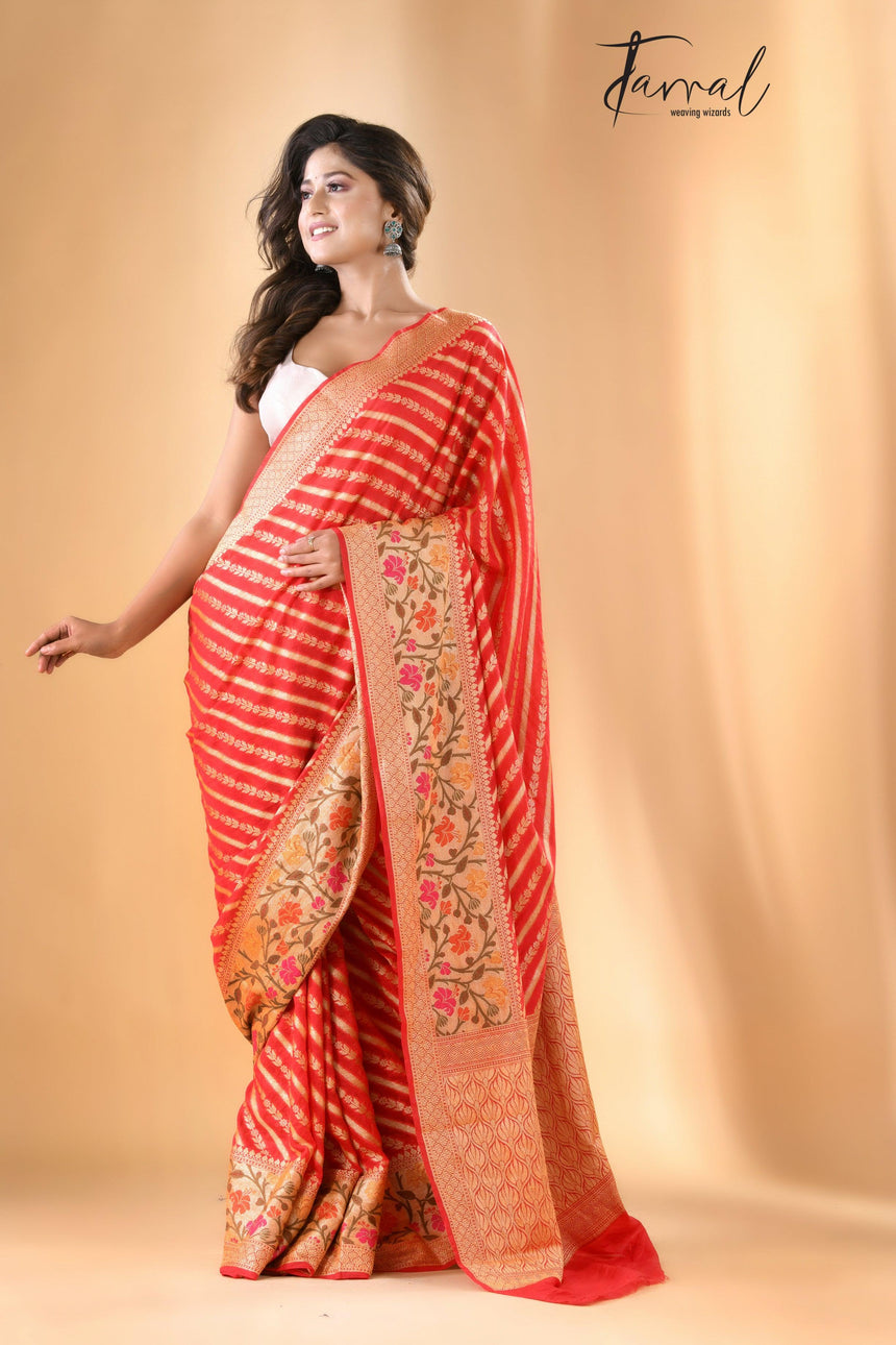 Red colour with zari georgette Banarasi silk saree - Tamal Boutique