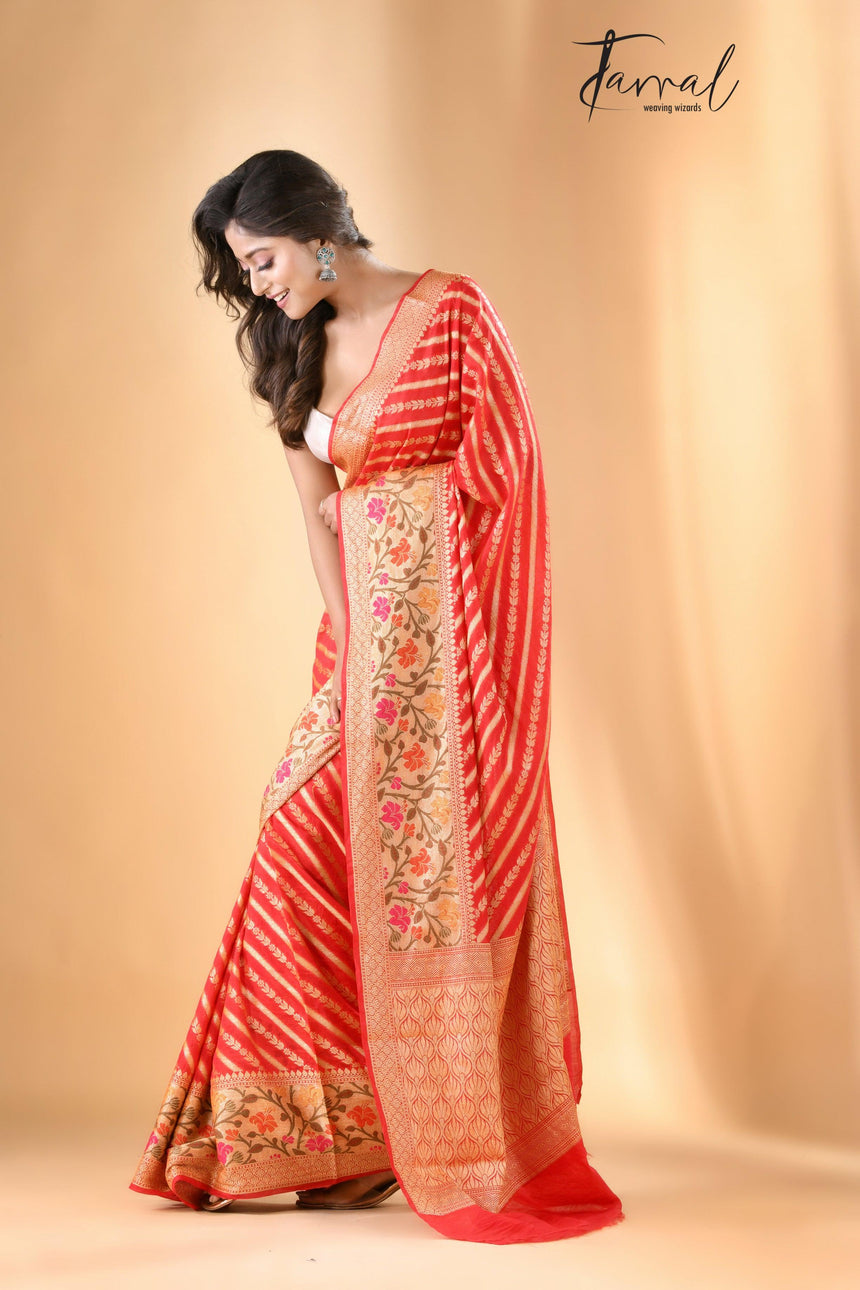 Red colour with zari georgette Banarasi silk saree - Tamal Boutique