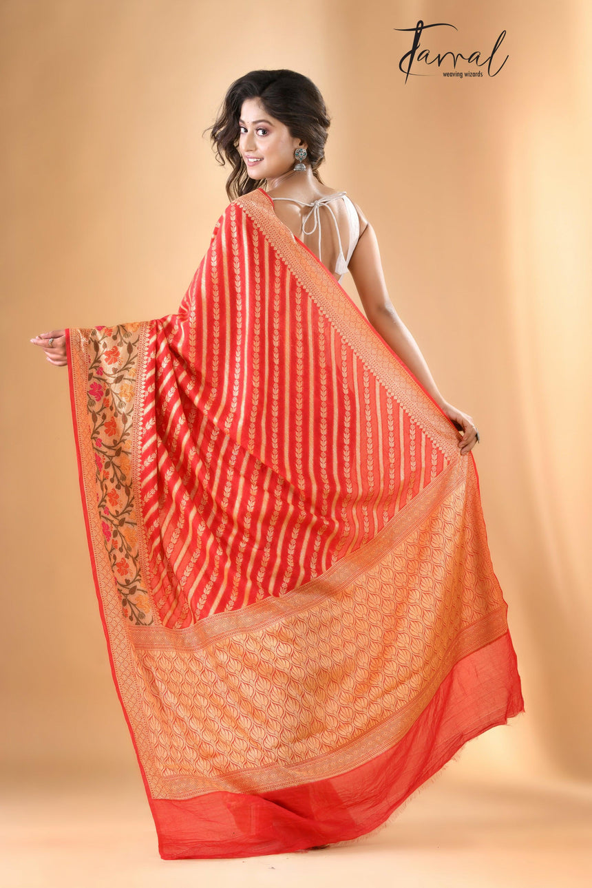 Red colour with zari georgette Banarasi silk saree - Tamal Boutique