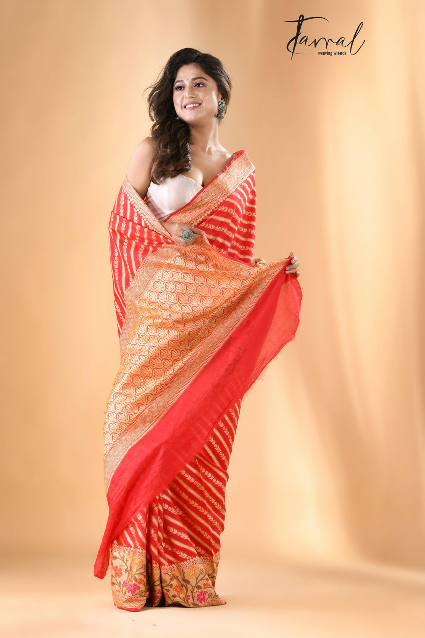 Red colour with zari georgette Banarasi silk saree - Tamal Boutique