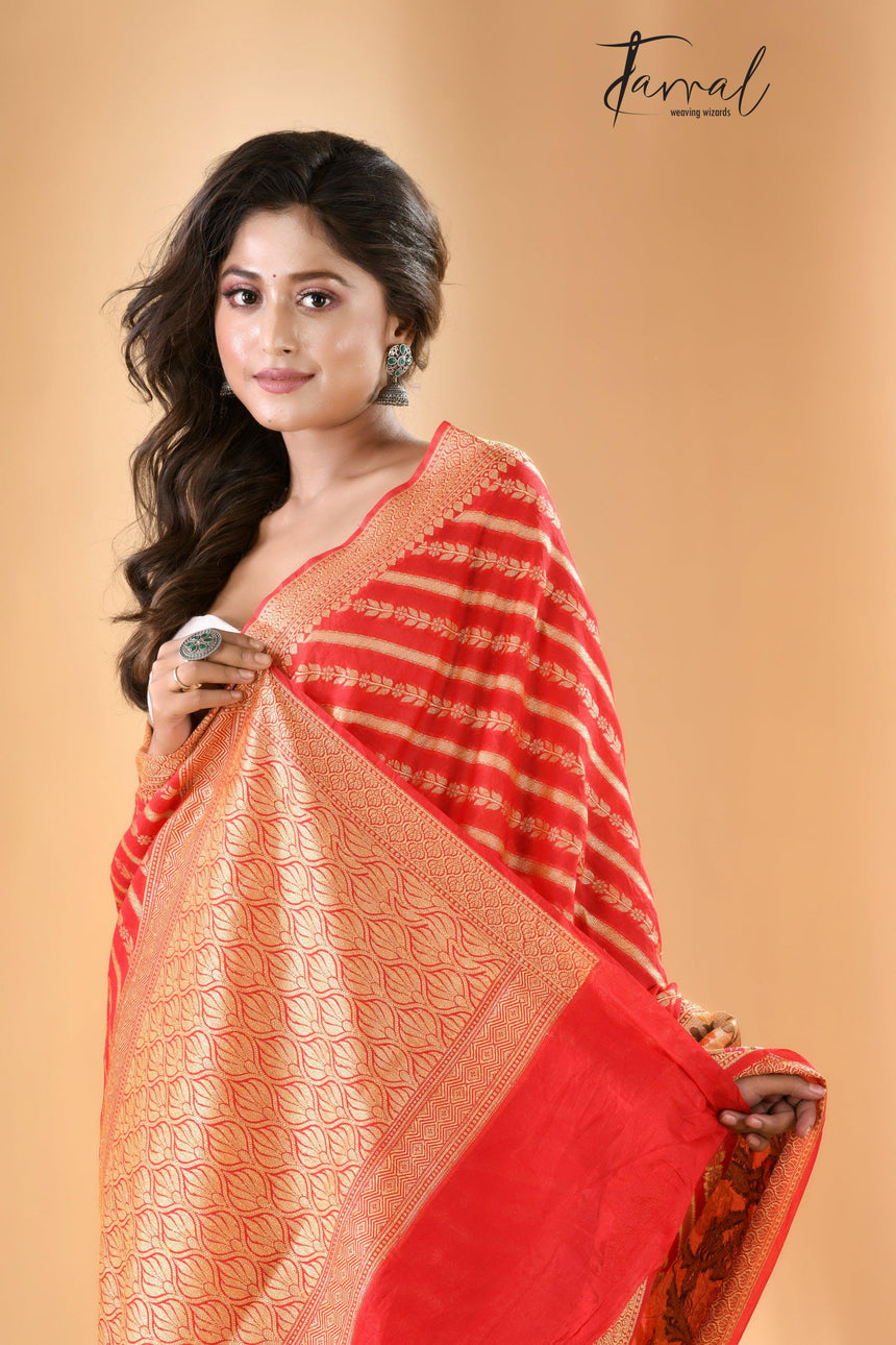 Red colour with zari georgette Banarasi silk saree - Tamal Boutique