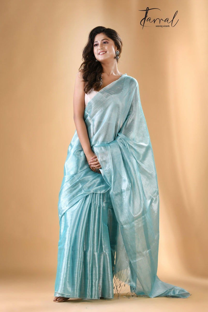 Light Sea Green Tissue handloom saree - Tamal Boutique
