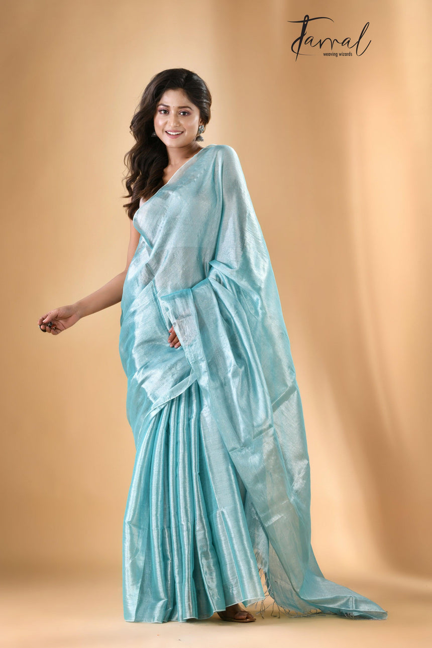 Light Sea Green Tissue handloom saree - Tamal Boutique