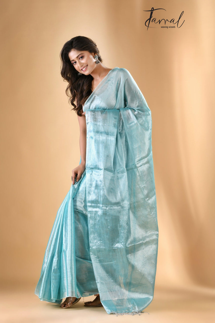 Light Sea Green Tissue handloom saree - Tamal Boutique