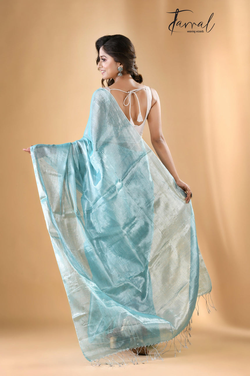 Light Sea Green Tissue handloom saree - Tamal Boutique