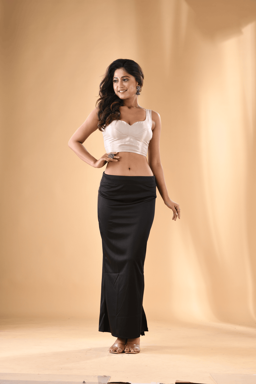 Black Fish Cutting Lycra Stretchable Free Size Petticoat - Tamal Boutique