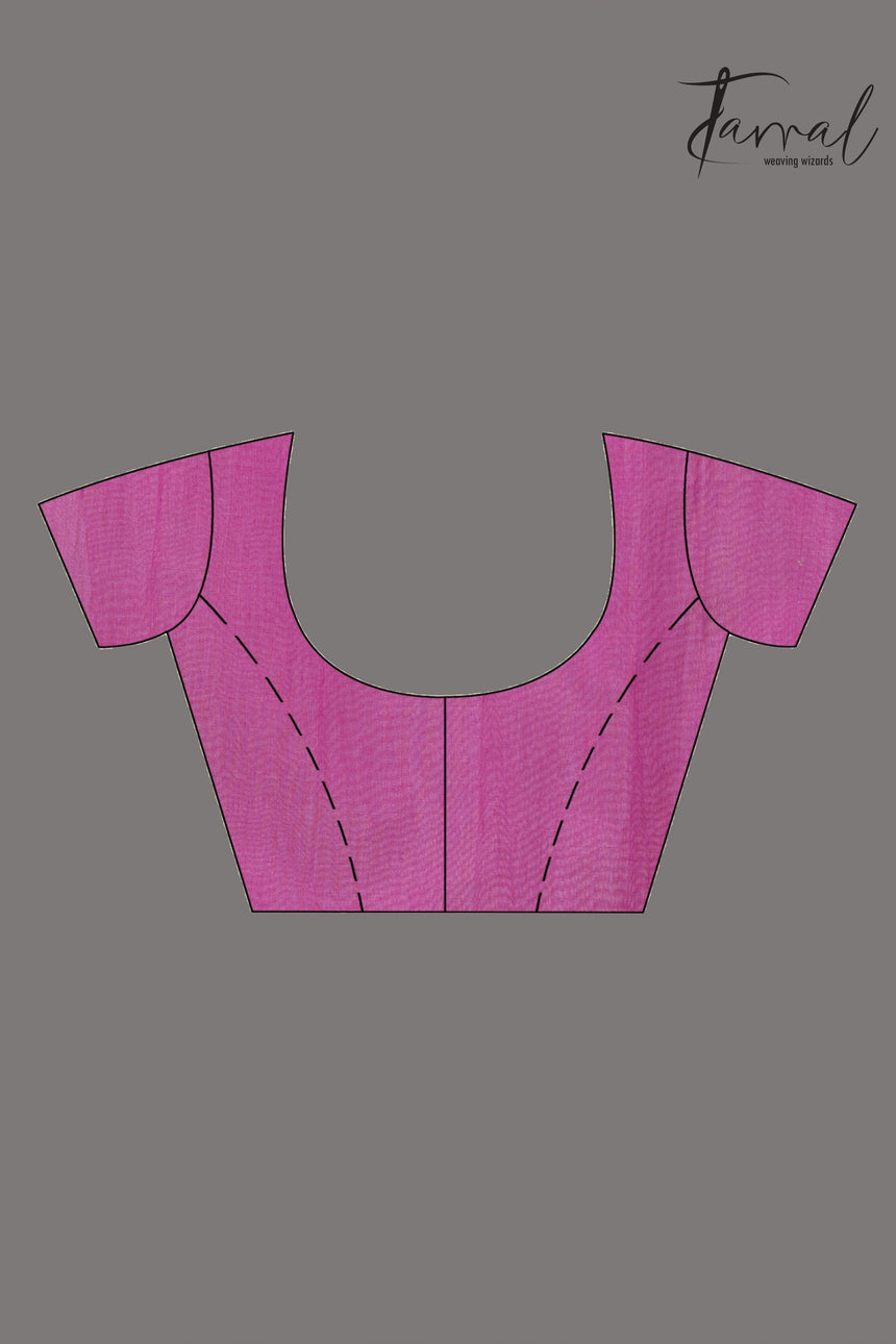 Rose pink with golden border Resham Muslin Kota silk handwoven jamdani saree - Tamal Boutique