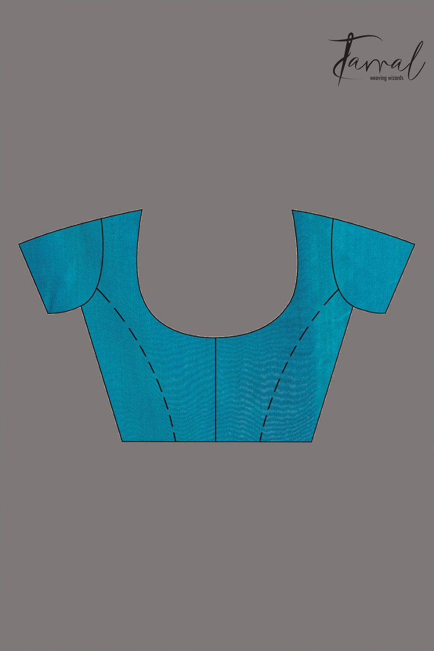 Golden Horizon with blue pallu matka silk handwoven jamdani saree - Tamal Boutique