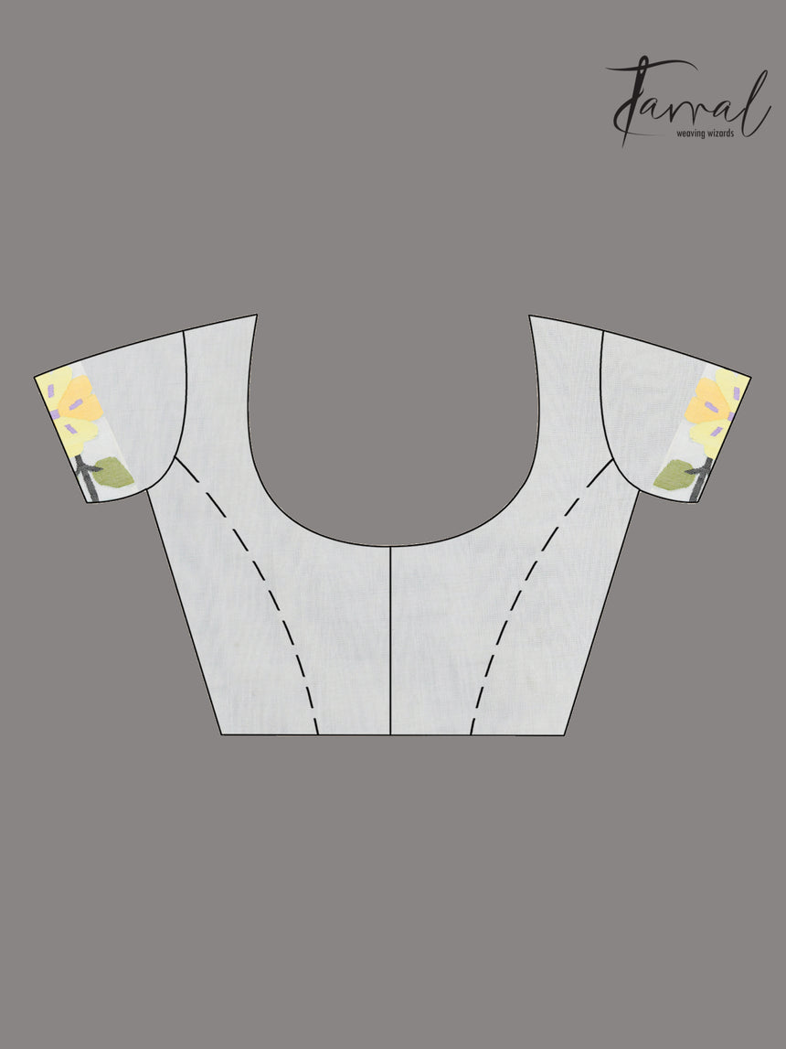 Offwhite Muslin Silk Saree with Allover Multicolour Floral Weave