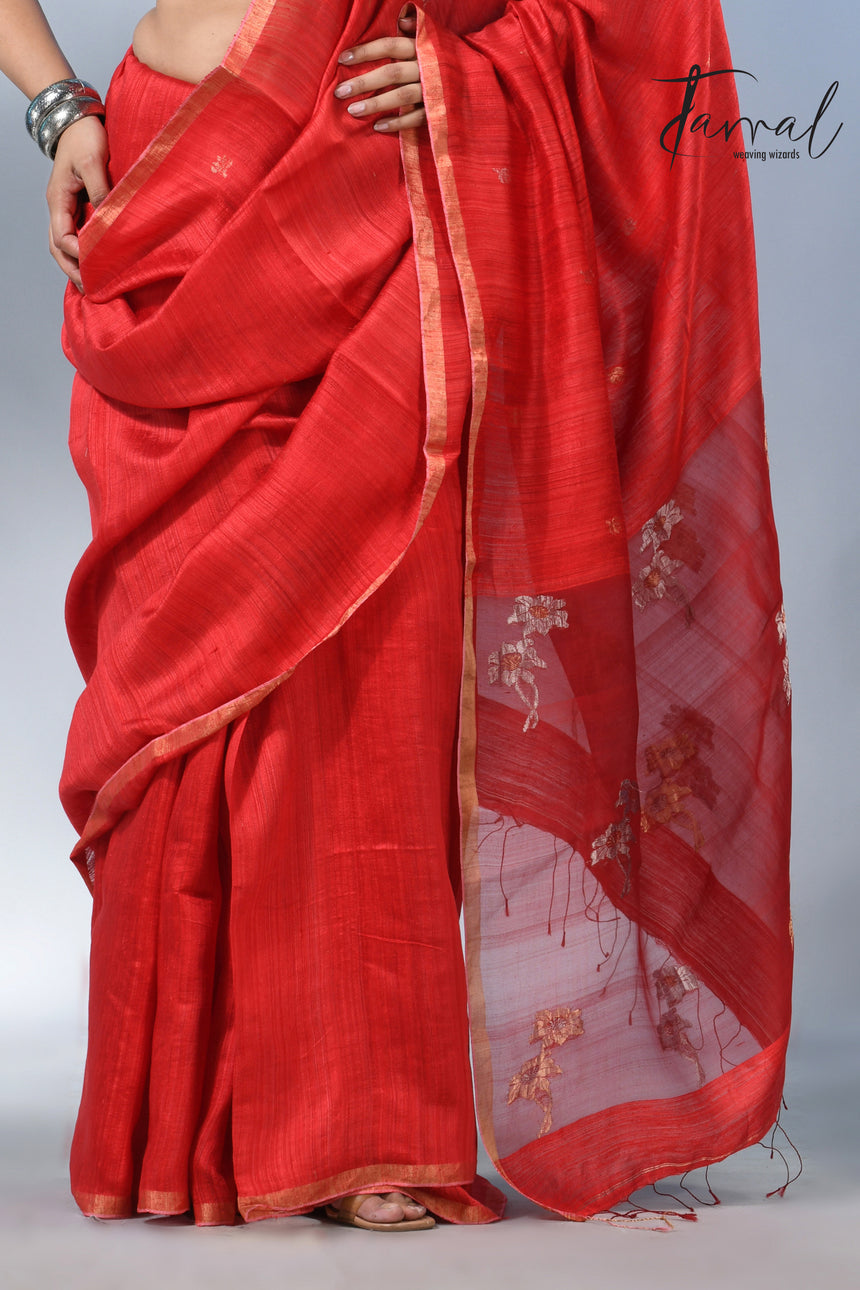 Red Jamdani Matka Silk Handloom Saree